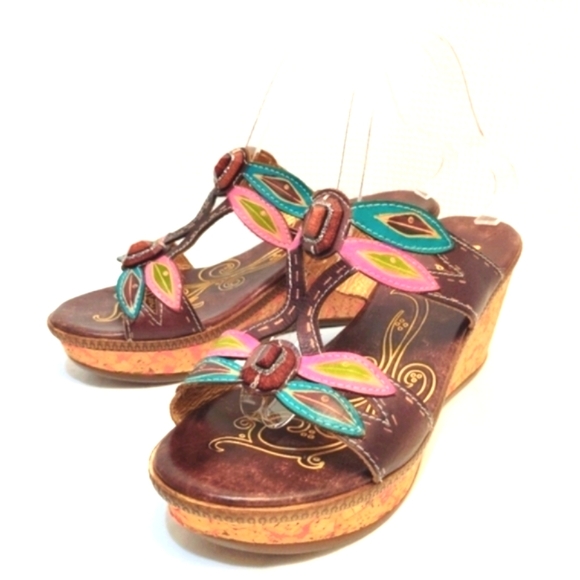 Spring Step Bonita Leather Jeweled Dragonfly Wedge Sandals Colorful 10.5 - Picture 5 of 13